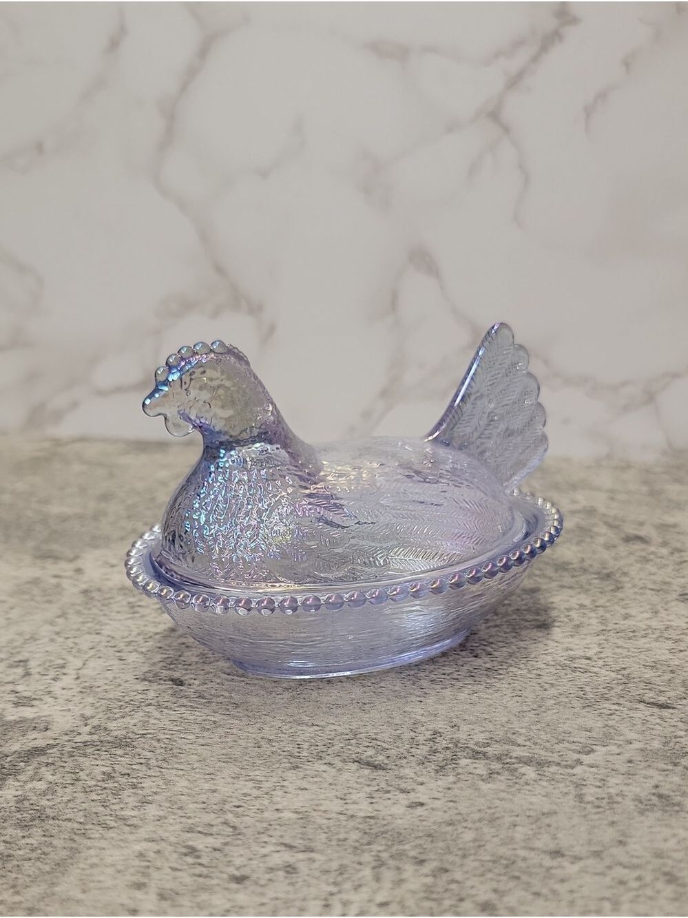 Light Purple Carnival Glass Hen on a nest